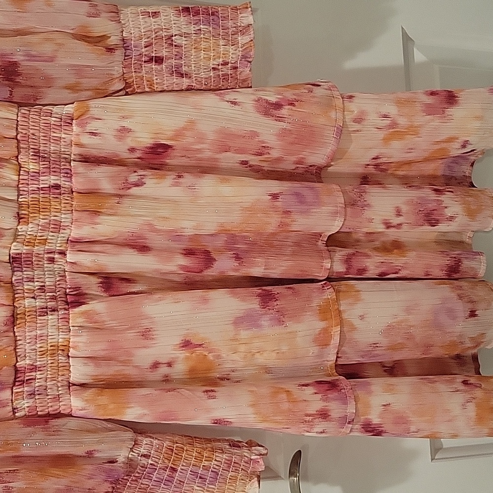 Aqua Pink and Orange Ruffled Tiered Long Sleeve Dress - Picture 7 of 10
